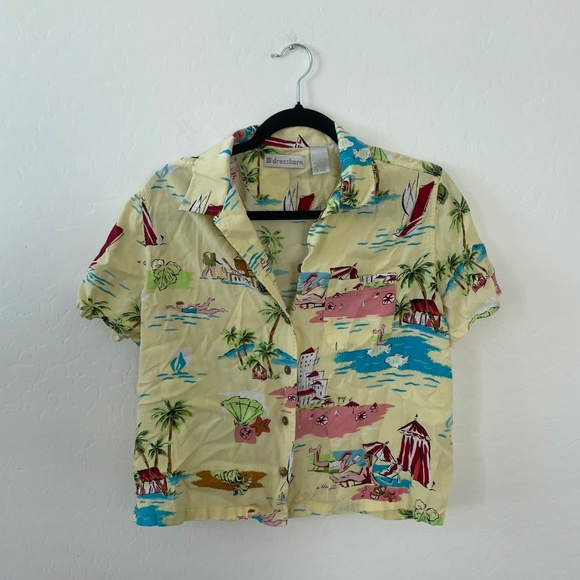 Retro Vaca Beach Holiday Tropical Button Down Boho Hipster Hippie Artsy Blouse - Picture 5 of 7